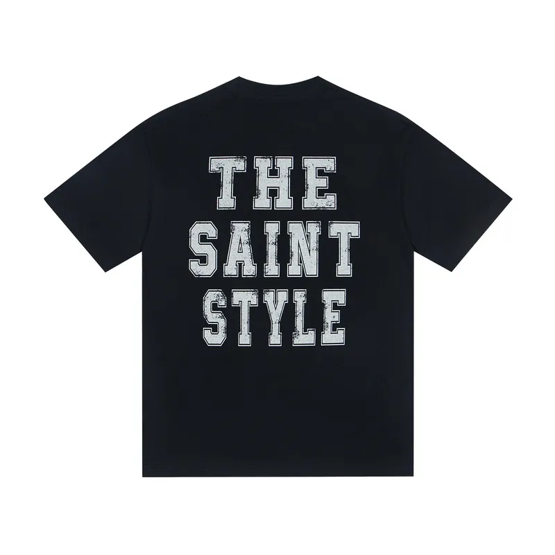 106💰S11# Mechao SAINT white ink direct-injection pure cotton 260g loose short-sleeved T-shirt 18 black, white S-XL